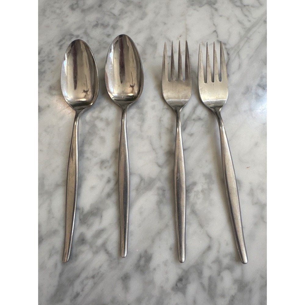 Nasco Astron Stainless Steel Flatware Set 4pc 2 Spoons 2 Forks Japan MCM Silver